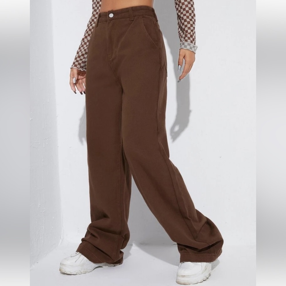 NWOT SHEIN High Waist, Wide Leg, Loose Fitting, brown, Jeans, size S - Picture 4 of 15